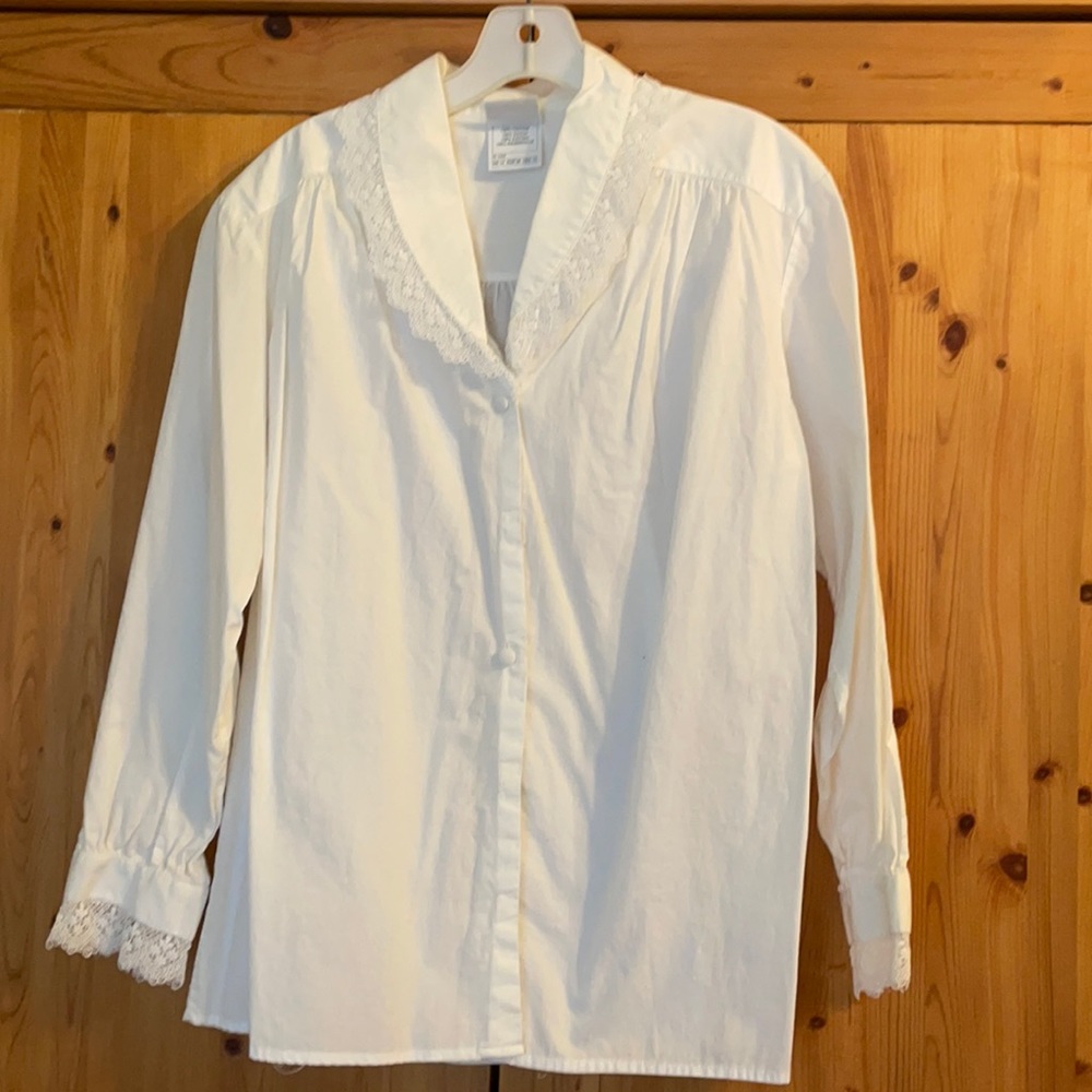 Laura Ashley White Cotton Blouse Sz 10